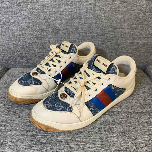 Gucci Screener Denim Sneakers in White and Blue 0079