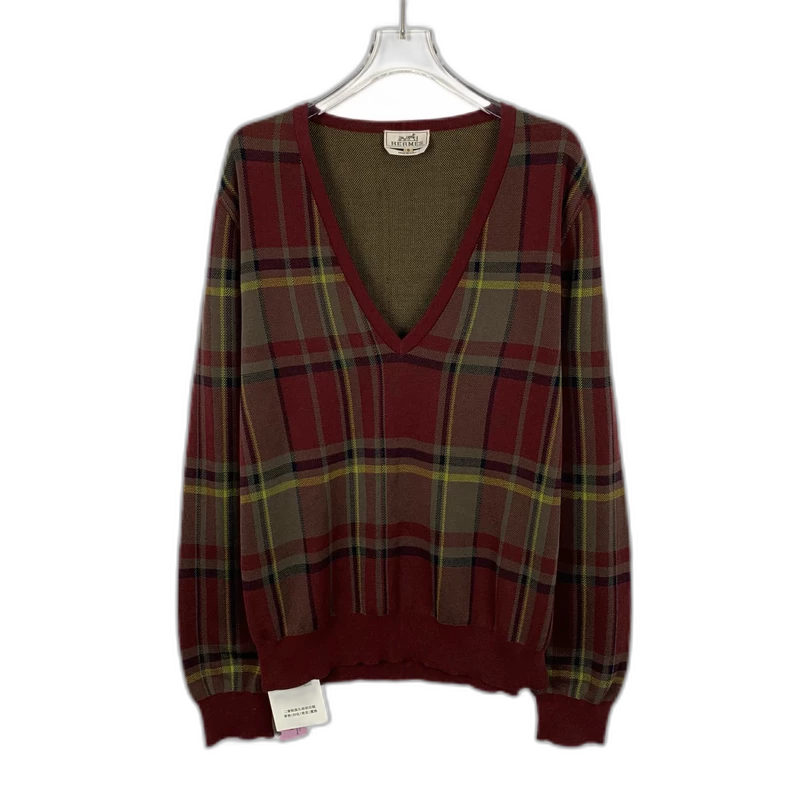 Hermes Color-Blocked V-Neck Knit Sweater