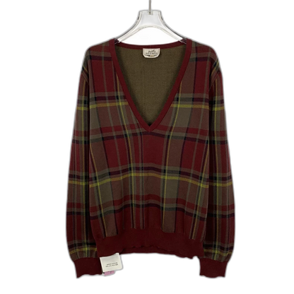 Hermes Color-Blocked V-Neck Knit Sweater