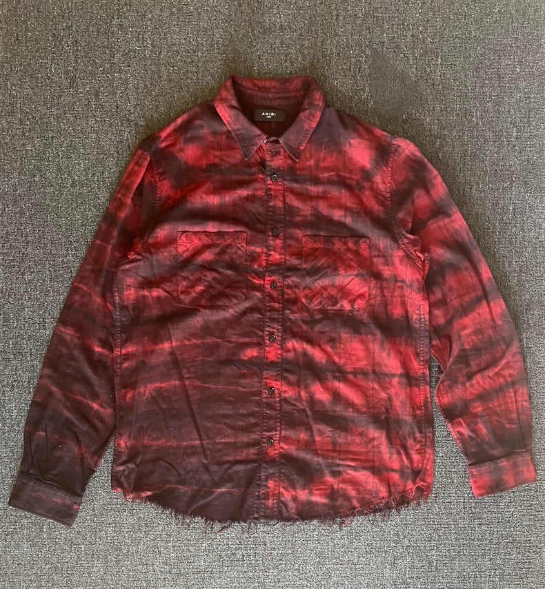 Amiri Tie-Dye Fringe Hem Button-Up Shirt-yf