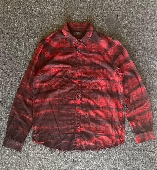 Amiri Tie-Dye Fringe Hem Button-Up Shirt-yf