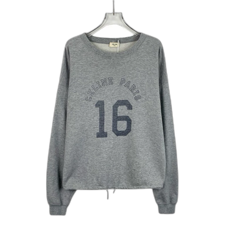Celine Gray Logo Print Long Sleeve Sweatshirt