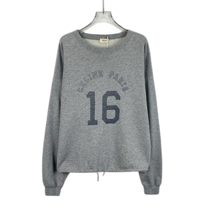 Celine Gray Logo Print Long Sleeve Sweatshirt