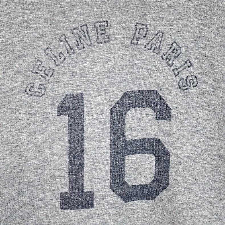 Celine Gray Logo Print Long Sleeve Sweatshirt