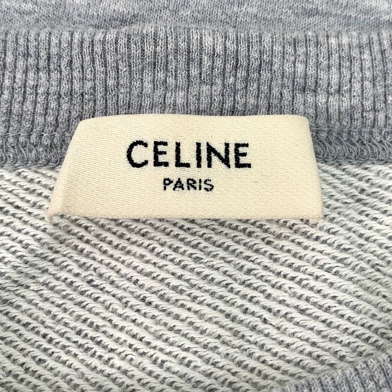 Celine Gray Logo Print Long Sleeve Sweatshirt