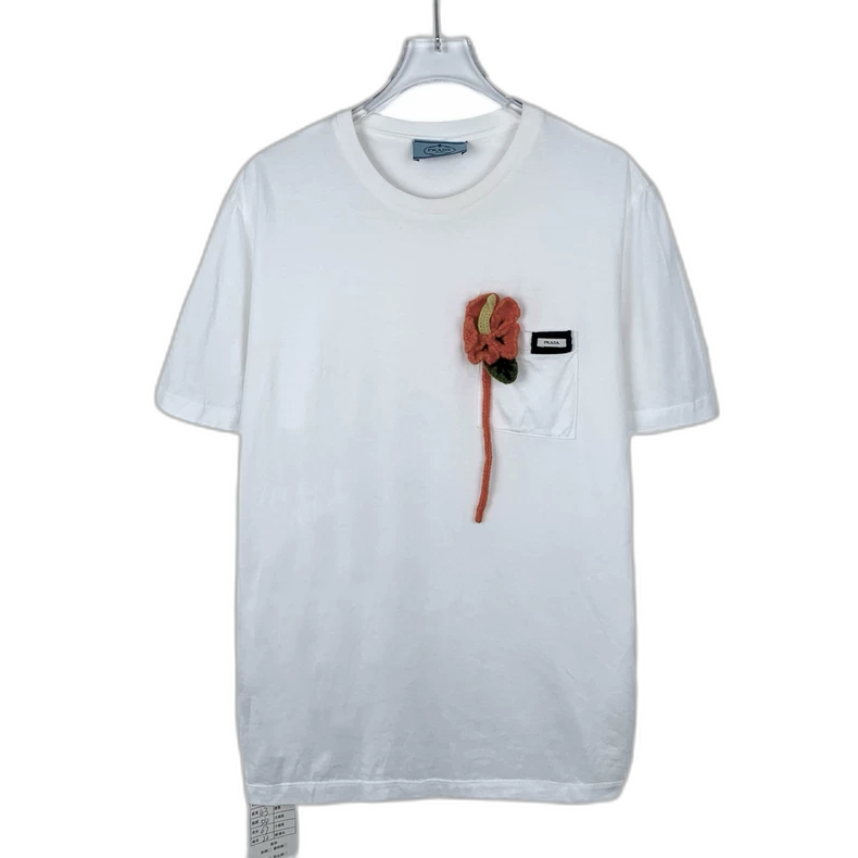 Prada Logo Flower Decor Short Sleeve Tee