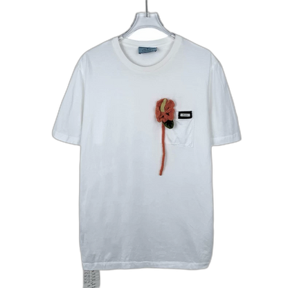 Prada Logo Flower Decor Short Sleeve Tee