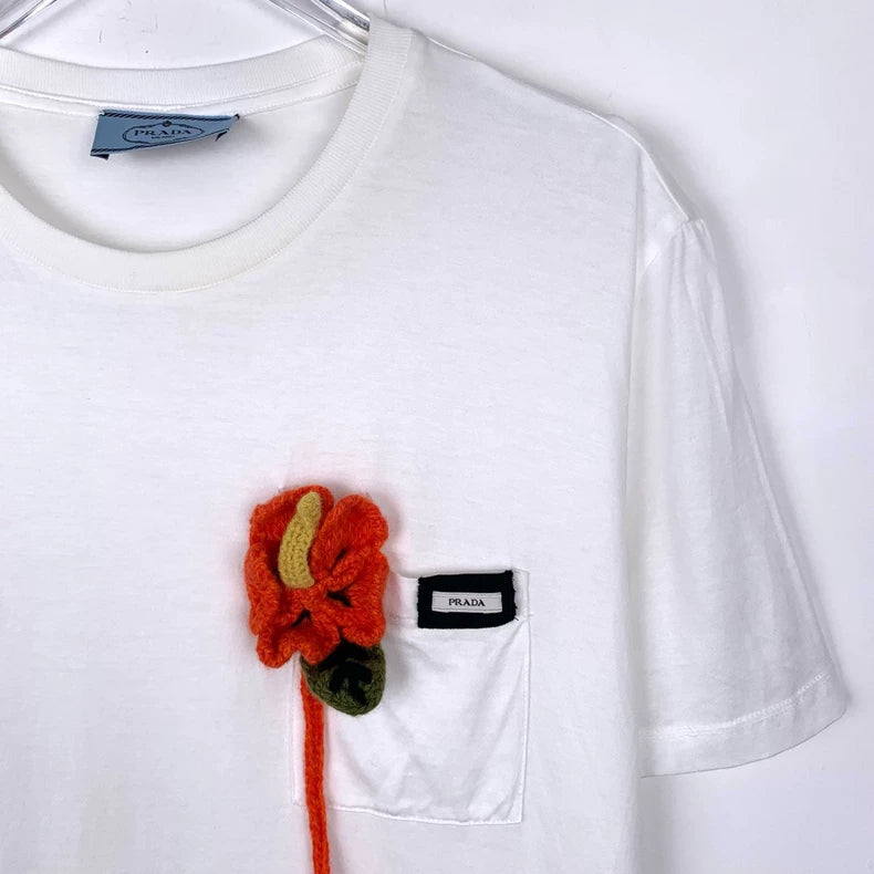 Prada Logo Flower Decor Short Sleeve Tee