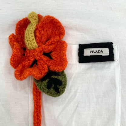 Prada Logo Flower Decor Short Sleeve Tee