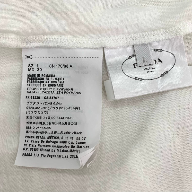 Prada Logo Flower Decor Short Sleeve Tee