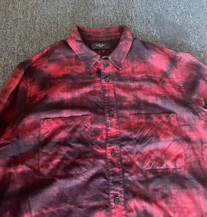 Amiri Red Tie-Dye Button-Up Shirt-yf
