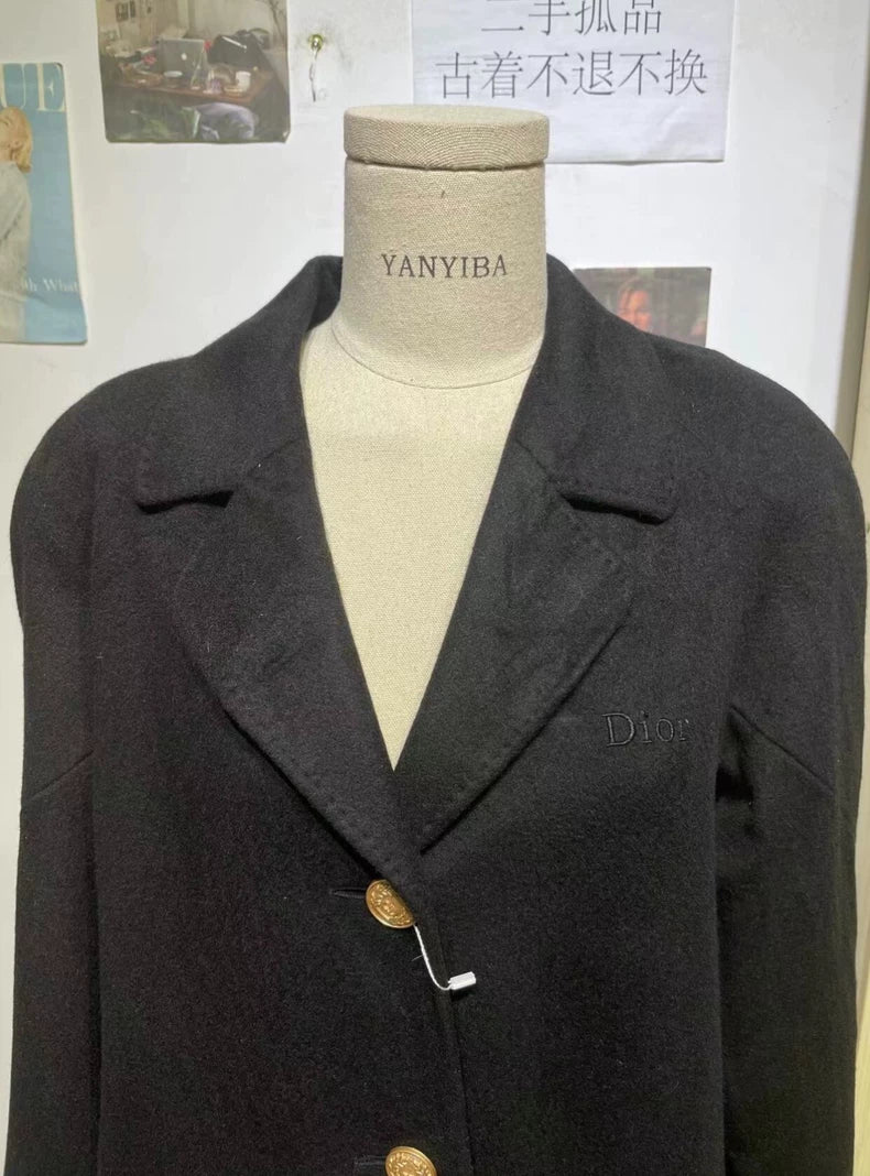 Vintage Dior Black Cashmere Wool Coat