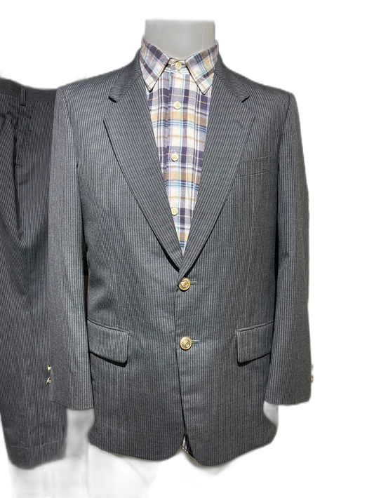 Dior Striped Gray Suit with Gold Buttons