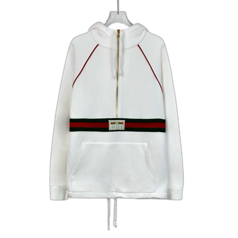Gucci White Striped Zip Hooded Sweatshirt