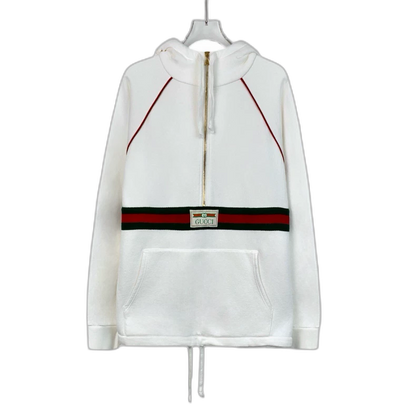 Gucci White Striped Zip Hooded Sweatshirt