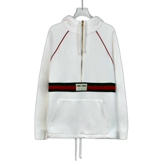 Gucci White Striped Zip Hooded Sweatshirt
