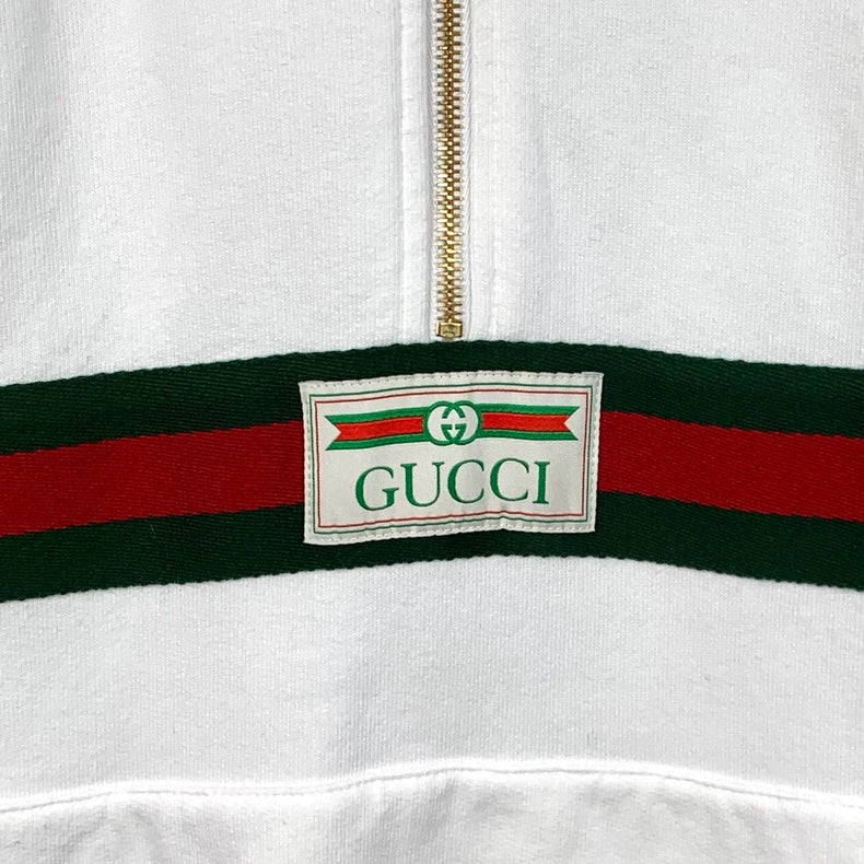 Gucci White Striped Zip Hooded Sweatshirt