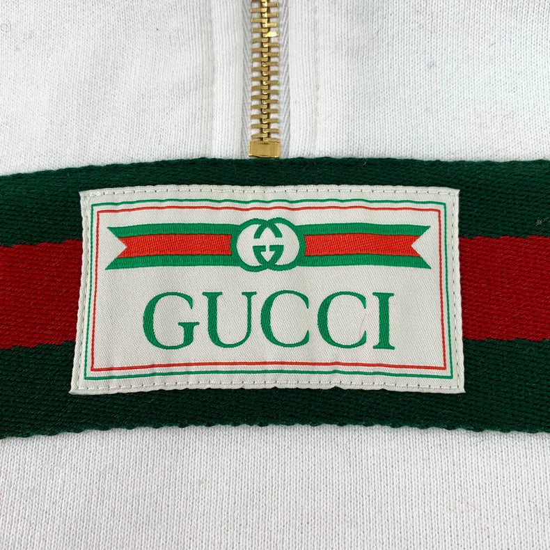Gucci White Striped Zip Hooded Sweatshirt