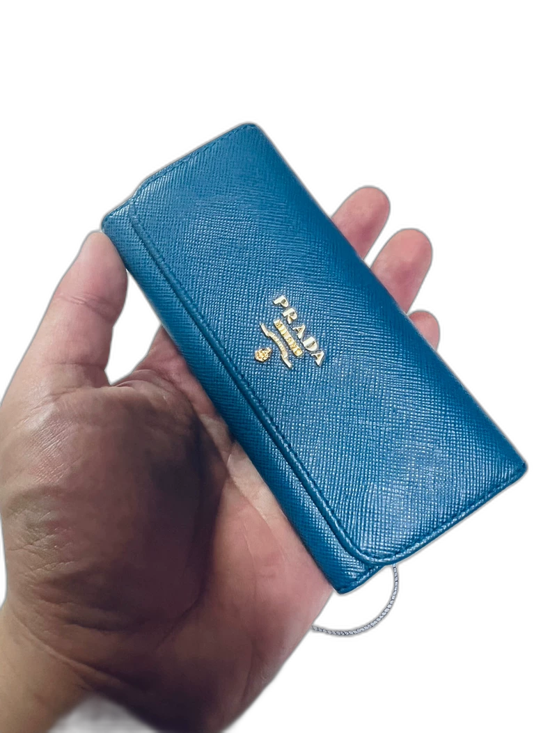 Prada Leather Key Holder in Classic Blue