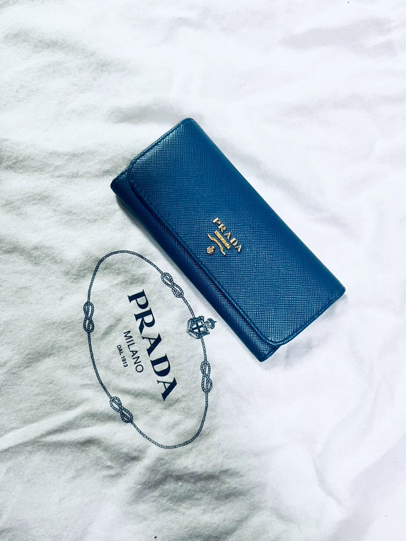 Prada Leather Key Holder in Classic Blue