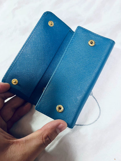 Prada Leather Key Holder in Classic Blue