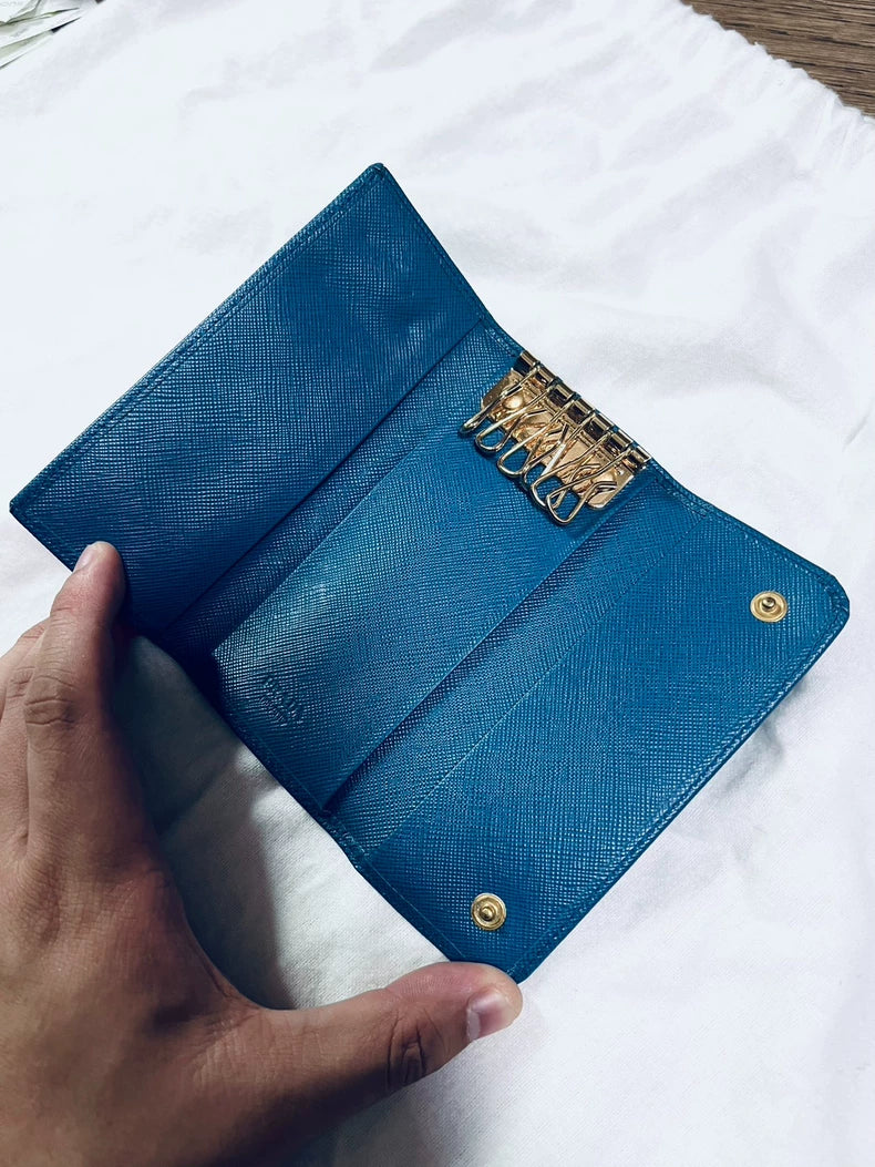 Prada Leather Key Holder in Classic Blue