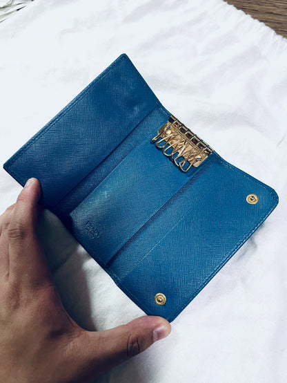Prada Leather Key Holder in Classic Blue