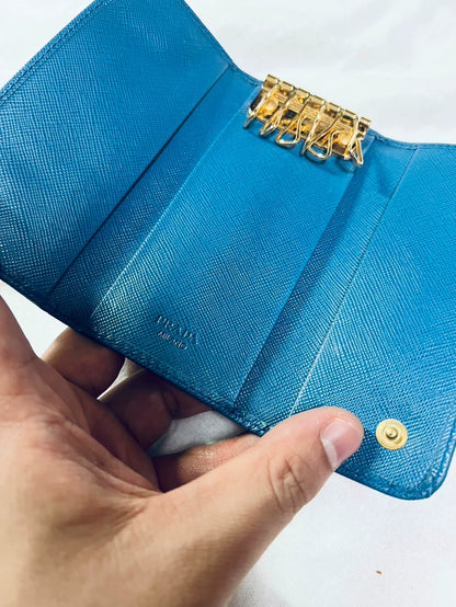 Prada Leather Key Holder in Classic Blue