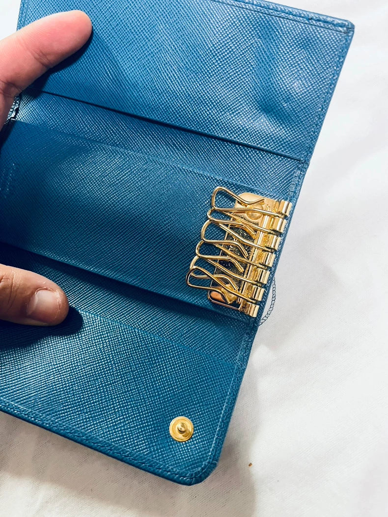 Prada Leather Key Holder in Classic Blue