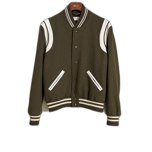Saint Laurent Olive Green Wool Baseball Jacket