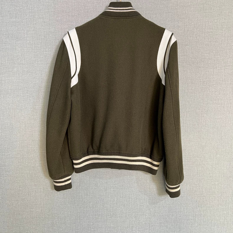 Saint Laurent Olive Green Wool Baseball Jacket