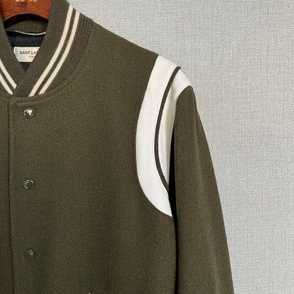Saint Laurent Olive Green Wool Baseball Jacket