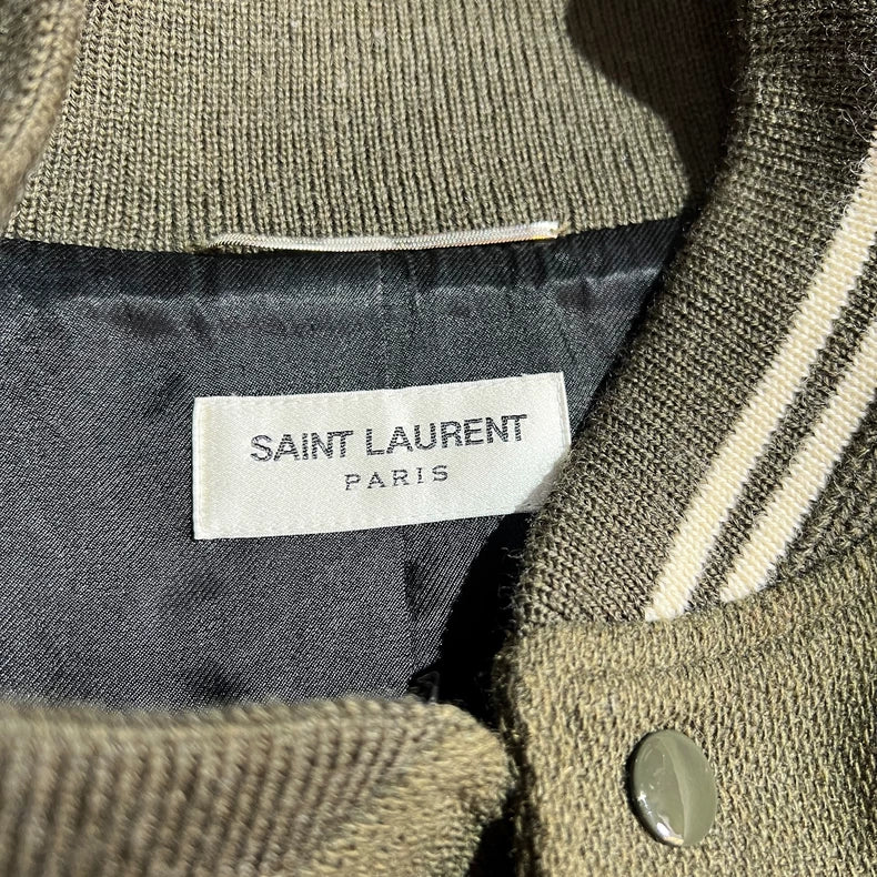 Saint Laurent Olive Green Wool Baseball Jacket