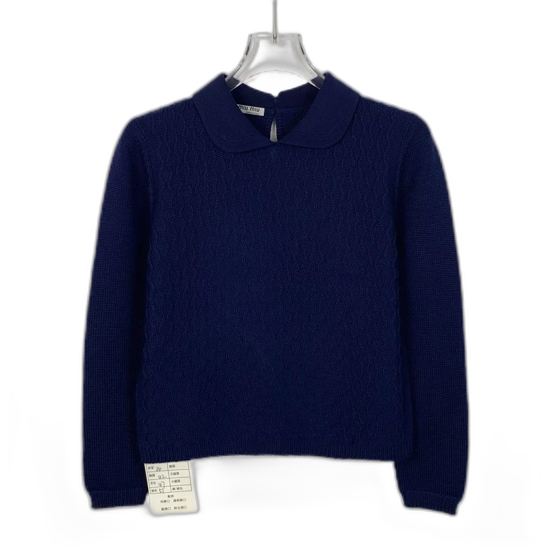 MiuMiu Dark Blue Wool Collar Knit Sweater
