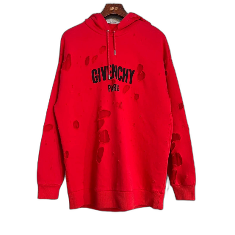 Givenchy Red Distressed Hoodie