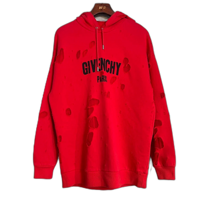 Givenchy Red Distressed Hoodie