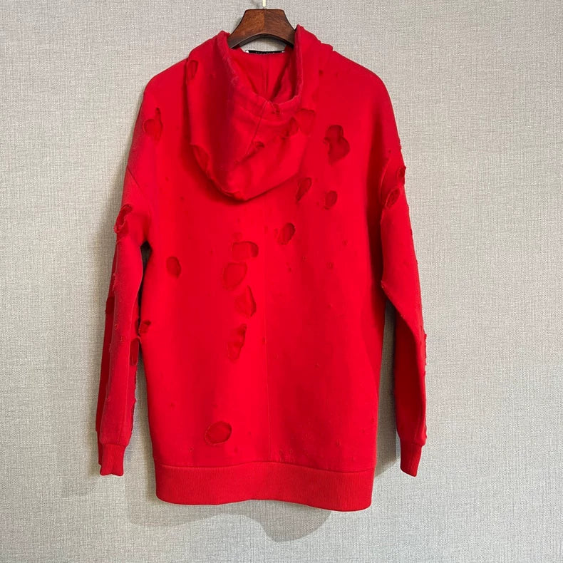 Givenchy Red Distressed Hoodie