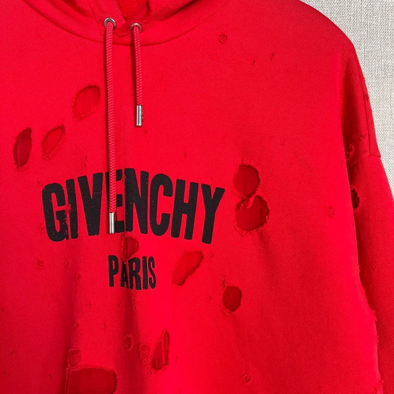 Givenchy Red Distressed Hoodie
