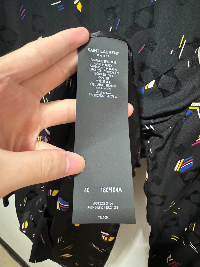 Saint Laurent Silk Geometric Print Shirt