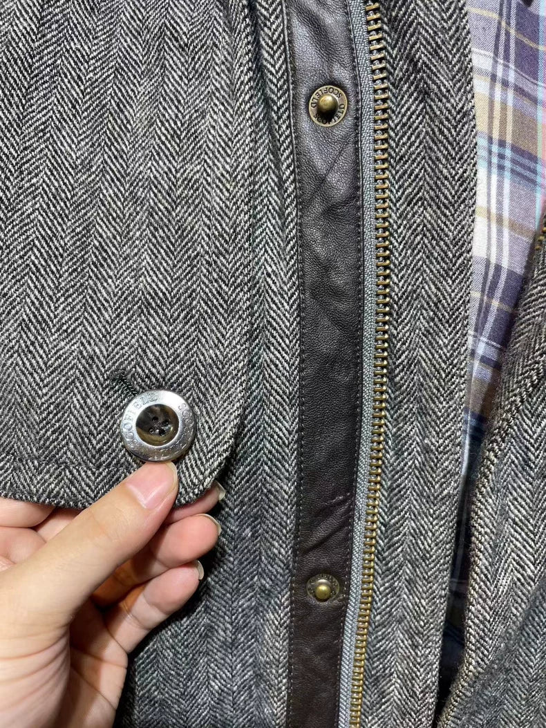 Stylish Gray Herringbone Wool Coat