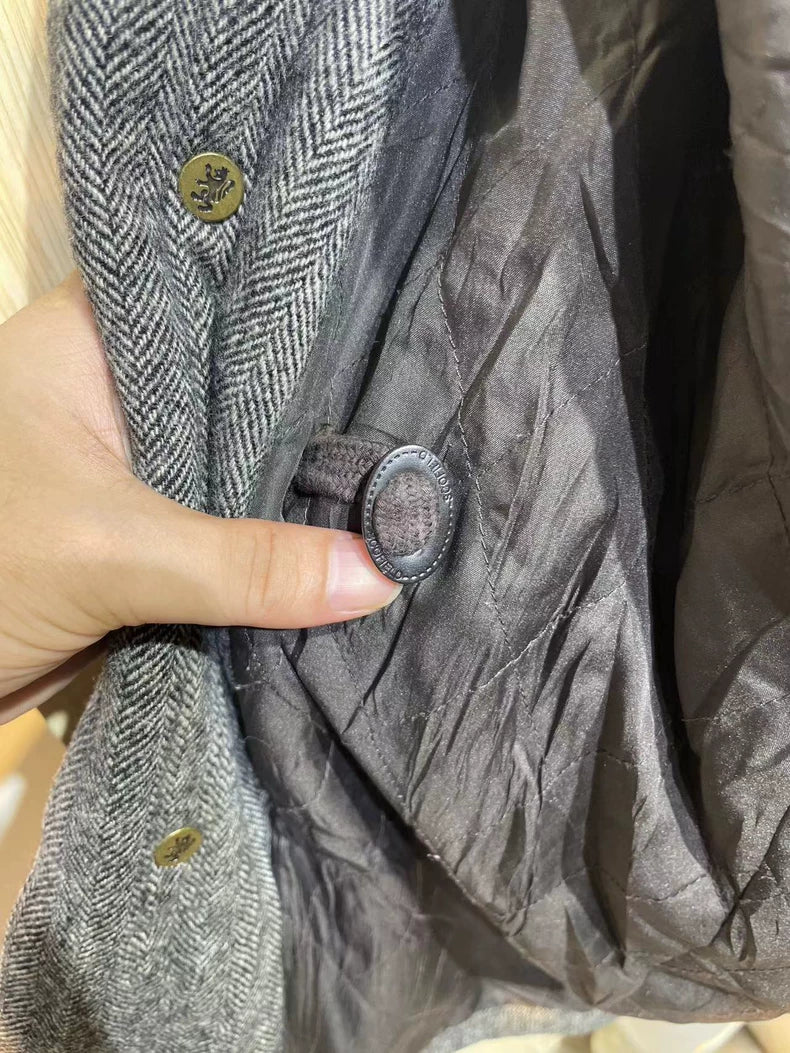 Stylish Gray Herringbone Wool Coat