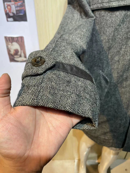 Stylish Gray Herringbone Wool Coat