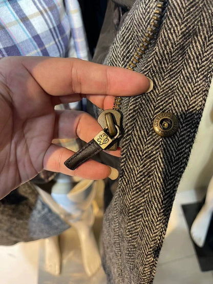 Stylish Gray Herringbone Wool Coat