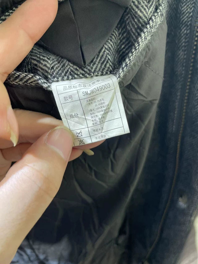 Stylish Gray Herringbone Wool Coat