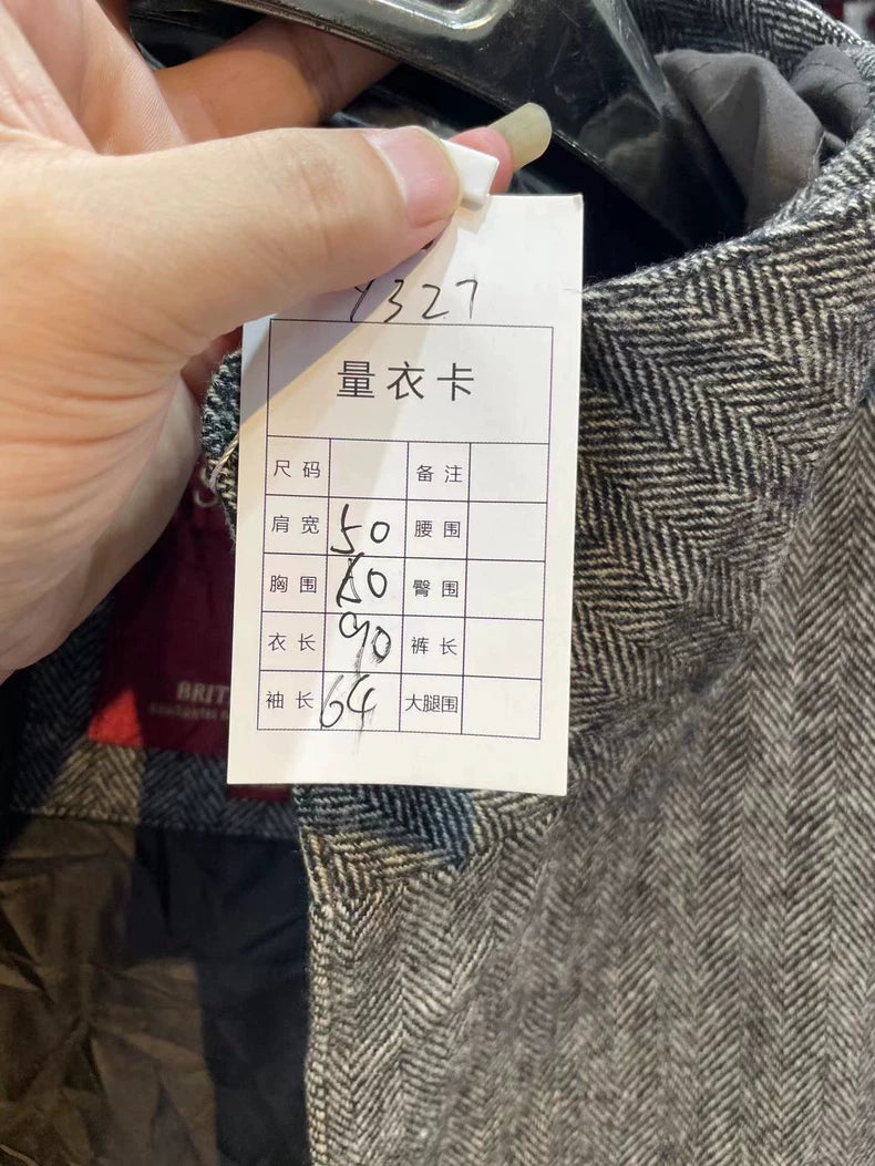 Stylish Gray Herringbone Wool Coat