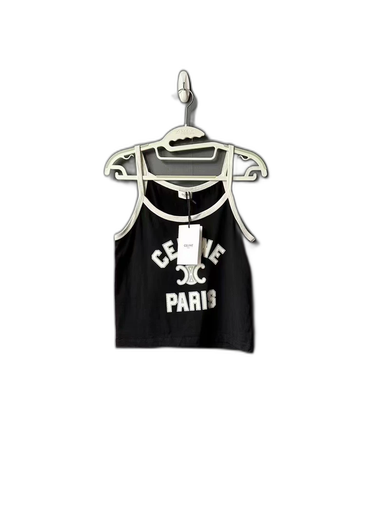 Celine Black Paris Logo Tank Top