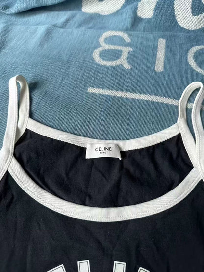 Celine Black Paris Logo Tank Top