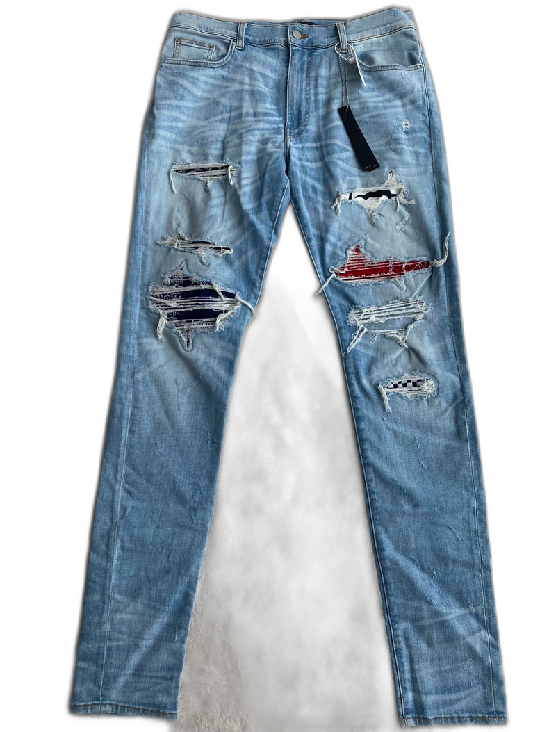 Amiri Distressed Blue Patchwork Jeans