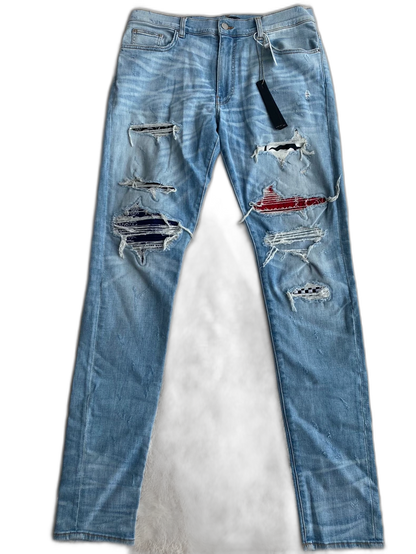 Amiri Distressed Blue Patchwork Jeans