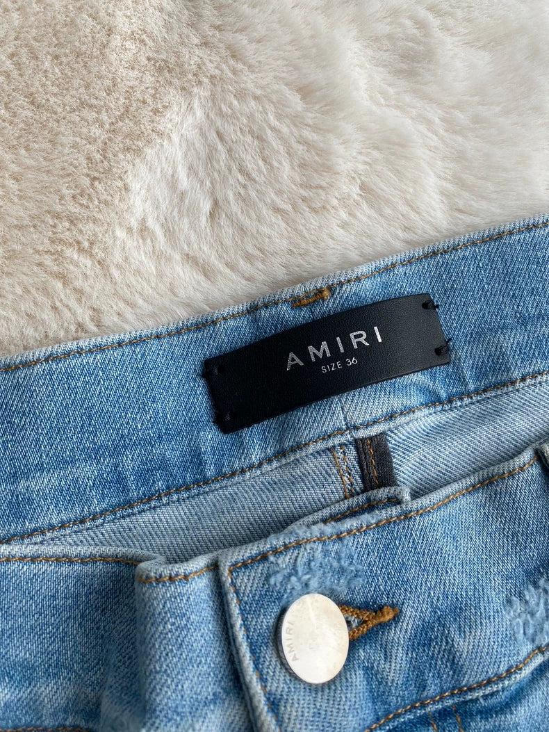 Amiri Distressed Blue Patchwork Jeans
